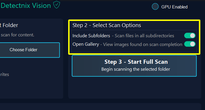 Set scan options in Detectnix Vision