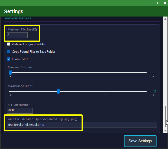 Set scan options in Detectnix Vision