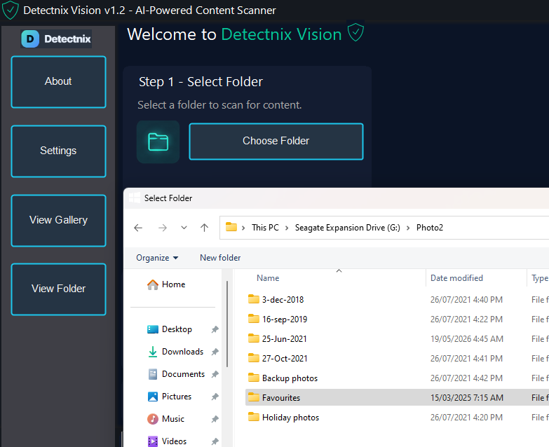 Select any folder or subfolder to scan. Detectnix works with whatever directory structure you have