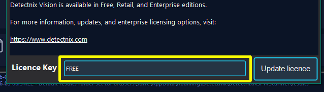 Paste licence key and click Update Licence