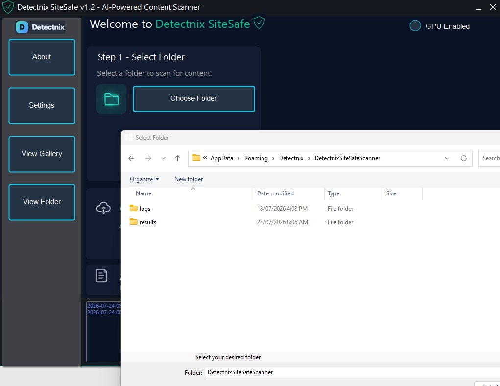 Select any folder or subfolder to scan site photos. Detectnix works with whatever directory structure you have