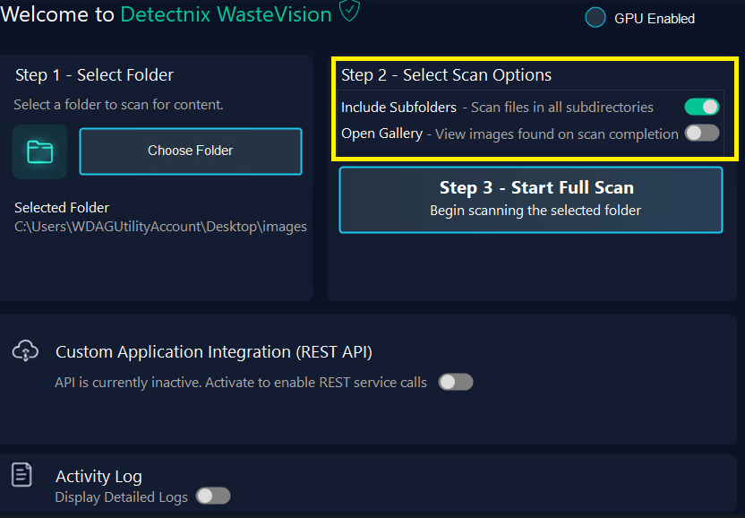 Adjust folder and waste detection settings before you scan. Simple options, applied in seconds
